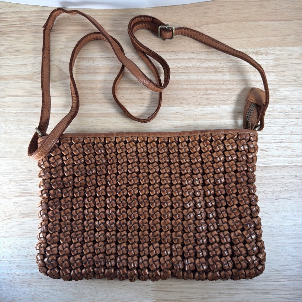 Artisan Hand Made Valenca Tan Leather Knotted Organizer Crossbody Bag India